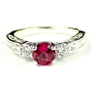 925 Sterling Silver Engagement Ring, Created Ruby w/ Accents, SR254