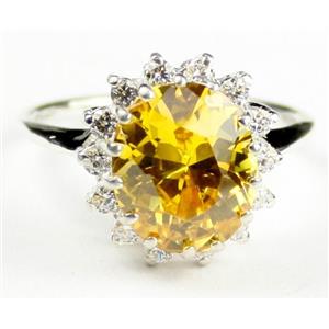 SR283, Golden Yellow CZ, 925S Sterling Silver Ring