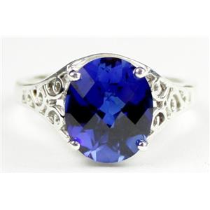 SR057, Created Blue Sapphire, 925 Sterling Silver Ring