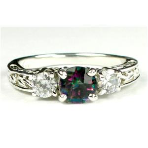 925 Sterling Silver Engagement Ring, Mystic Fire Topaz w/ Accents, SR254