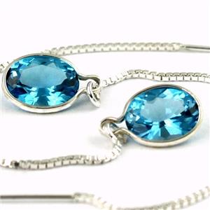 925 Sterling Silver Threader Earrings, Swiss Blue Topaz, SE005