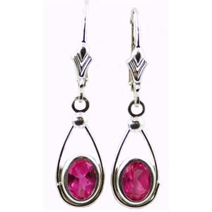 925 Sterling Silver Leverback Earrings, Created Pink Sapphire, SE008