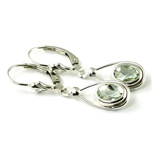925 Sterling Silver Leverback Earrings, Green Amethyst, SE008