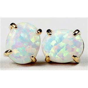 14k Gold Post Earrings, Created White Opal, E102C