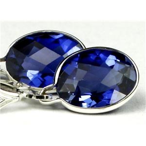 925 Sterling Silver Leverback Earrings, Created Blue Sapphire, SE101