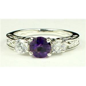 925 Sterling Silver Engagement Ring, Amethyst w/ Accents, SR254