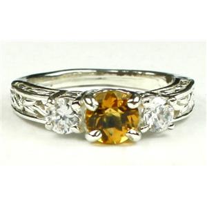 925 Sterling Silver Engagement Ring, Citrine w/ Accents, SR254