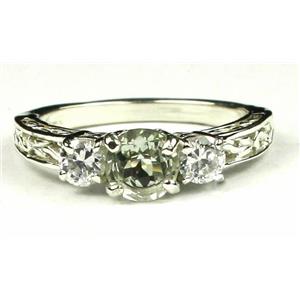 925 Sterling Silver Engagement Ring, Green Amethyst w/ Accents, SR254