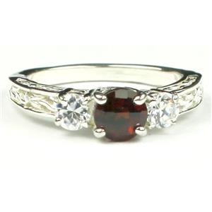 925 Sterling Silver Engagement Ring, Mozambique Garnet w/ Accents, SR254