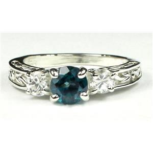 925 Sterling Silver Ladies Engagement Ring, Paraiba Topaz w/ Accents, SR254