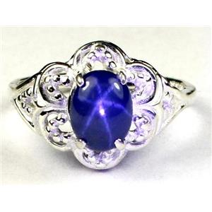 925 Sterling Silver Ladies Ring, Natural Blue Star Sapphire, SR125