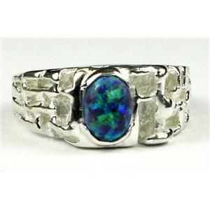 925 Sterling Silver Men's Nugget Ring, Created Blue/Green Opal, SR197