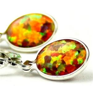 925 Sterling Silver Leverback Earrings, Created Red/Brown Opal, SE001