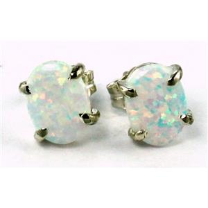 925 Sterling Silver Post Earrings, Created White Opal, SE002C