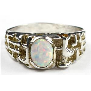 925 Sterling Silver Men's Nugget Ring, Created White Opal, SR197