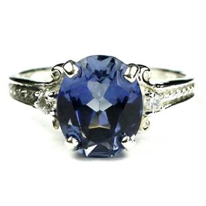 925 Sterling Silver Ladies Ring, Created Blue Sapphire, SR136