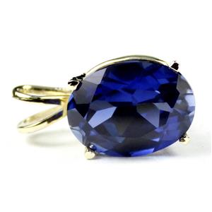 P006, Created Blue Sapphire, 14k Gold Pendant
