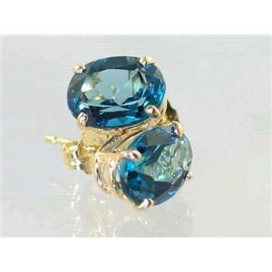 14k Gold Post Earrings, London Blue Topaz, E002