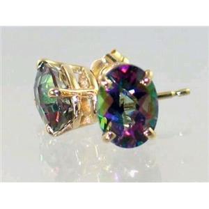 14k Gold Post Earrings, Mystic Fire Topaz, E002