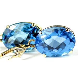 14k Gold Leverback Earrings, Swiss Blue Topaz, E407