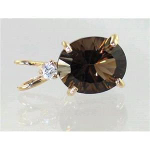 P022, Smoky Quartz 14K Gold Pendant w/accent