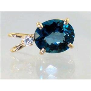 P022, London Blue Topaz 14K Gold Pendant w/accent