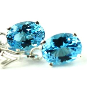 925 Sterling Silver Leverback Earrings, Swiss Blue Topaz, SE007