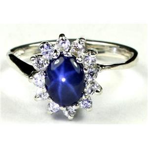 925 Sterling Silver Ladies Ring, Natural Blue Star Sapphire, SR235