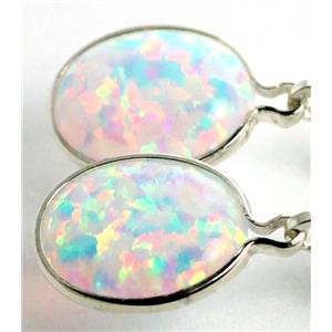 925 Sterling Silver Leverback Earrings, Created White Opal, SE101