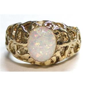 10K, 14K or 18K Men's Gold Ring, Created White Opal, R168