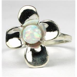 SR315, 6mm Created White Opal, 925 Sterling Silver Ring