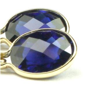 14k Gold Leverback Earrings, Created Blue Sapphire, E001