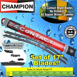 NEW (2) Pair Champion Full Contact 17" Inch All Season Windshield Wiper Blade