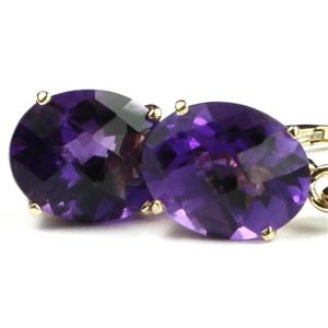 14k Gold Leverback Earrings, Amethyst, E107