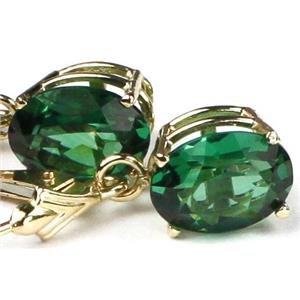14k Gold Leverback Earrings, Russian Nanocrystal Emerald, E107