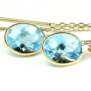 14k Gold Threader Earrings, Swiss Blue Topaz, E005