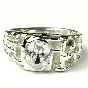 925 Sterling Silver Men's Nugget Ring, Cubic Zirconia, SR197