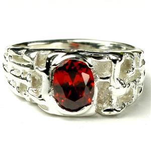 925 Sterling Silver Men's Nugget Ring, Garnet CZ, SR197