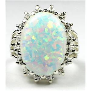 SR270, Created White Opal, 925 Sterling Silver Ladies Ring