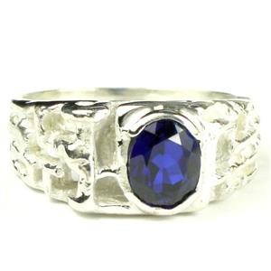 925 Sterling Silver Men's Nugget Ring, Created Blue Sapphire, SR197