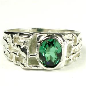 925 Sterling Silver Men's Nugget Ring, Russian Nanocrystal Emerald, SR197