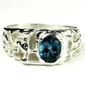 925 Sterling Silver Men's Nugget Ring, London Blue Topaz,SR197
