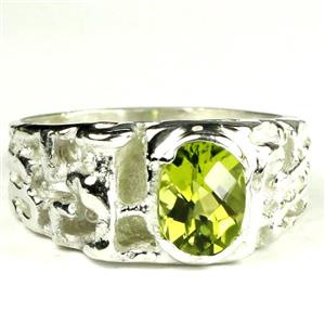 925 Sterling Silver Men's Nugget Ring, Peridot, SR197