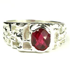 925 Sterling Silver Men's Nugget Ring, Crimson Fire Topaz, SR197