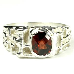 925 Sterling Silver Men's Nugget Ring, Mozambique Garnet, SR197