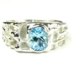925 Sterling Silver Men's Nugget Ring, Swiss Blue Topaz, SR197