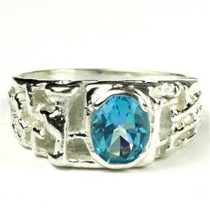 925 Sterling Silver Men's Nugget Ring, Swiss Blue CZ, SR197