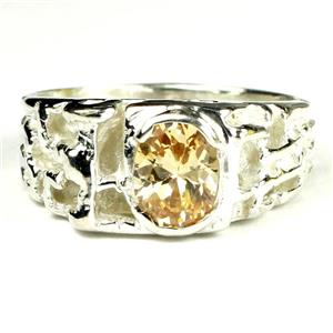 925 Sterling Silver Men's Nugget Ring, Champagne CZ, SR197