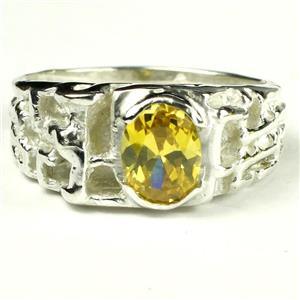 925 Sterling Silver Men's Nugget Ring, Golden Yellow CZ, SR197