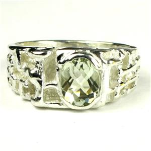 925 Sterling SIlver Men's Nugget Ring, Green Amethyst (Prasiolite), SR197